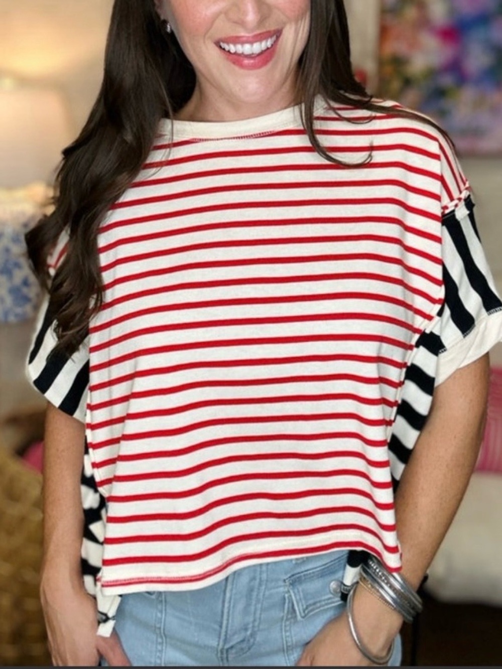 Raven Striped Short Sleeve Top - Red & Black